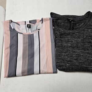 Striped Pink and Gray Top & Black Heathered Top